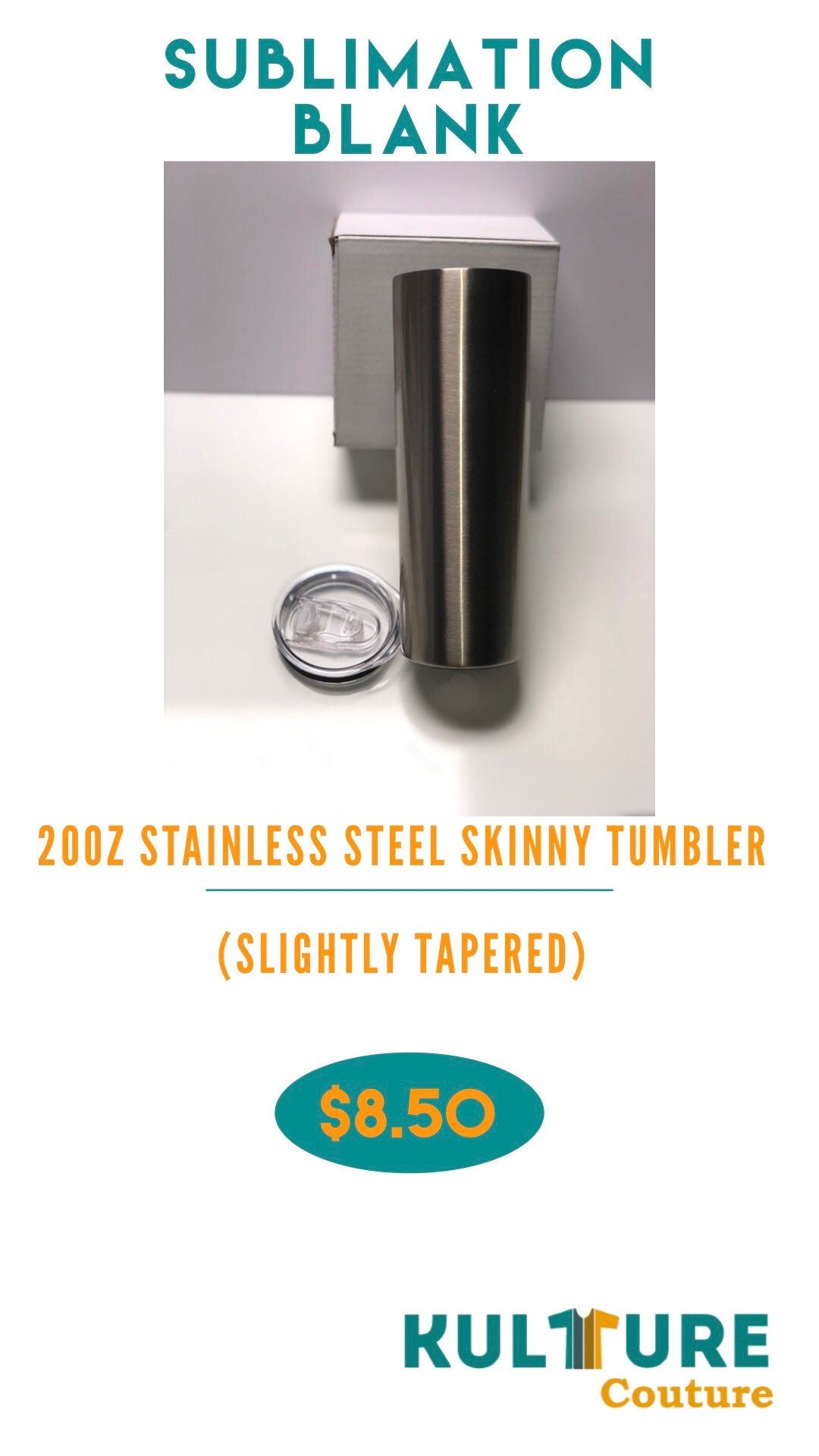 Sublimation Blank 20oz Stainless Steel Tumblers - White and Stainless Steel (Slightly Tapered) -READY TO SHIP